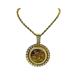 Spinning Centenario Pendant with 26" Rope Necklace 24K Gold Filled Stones NEW